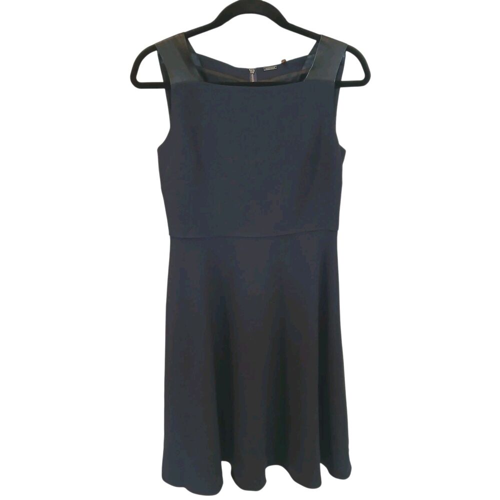 ELIE TAHARI Dress Size 2 Navy Blue Shira Lamb Leather Trim Empire Waist $398